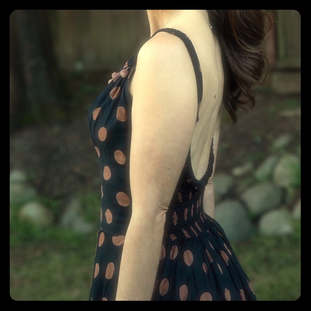 1950s or 1960s Polka Dot Dress with Pom Poms